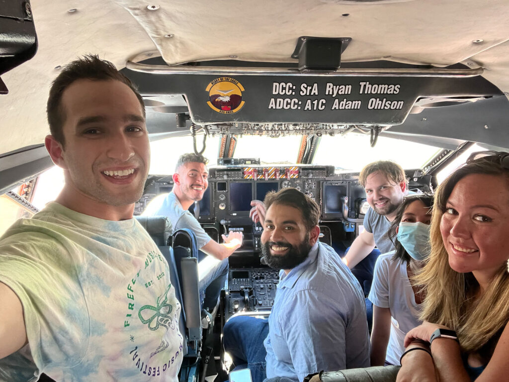 Friends in the cockpit. I'm flying the C-5M.